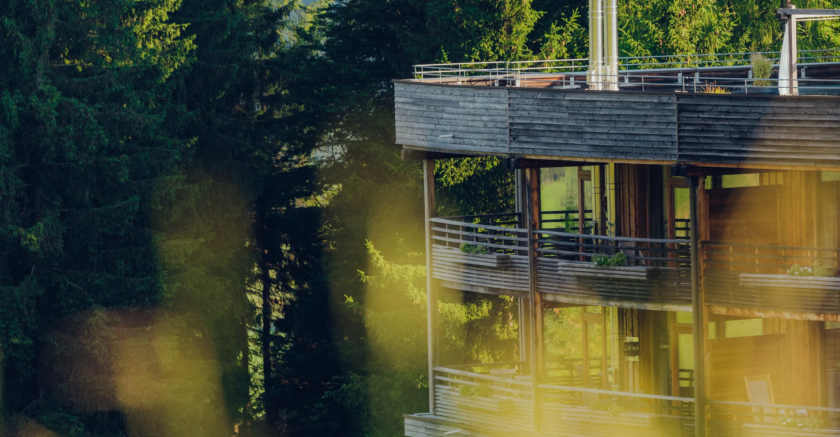 Moderne Holzarchitektur in bewaldeter Umgebung